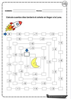 a worksheet with an image of a rocket and the moon on it, which is