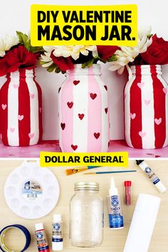 valentine's day mason jar craft idea for kids to make with dollar general jars