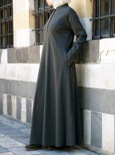 Everyday Abaya - Abayas - Women Maxi Dress With Pockets For Daywear, Long Sleeve Stretch Dresses With Pockets, Stretch Solid Color Dresses With Pockets, Solid Stretch Dresses With Pockets, Stretch Solid Dresses With Pockets, Modest Dresses With Button Cuffs, Modest Fitted Dresses With Pockets, Fitted Long Sleeve Maxi Dress With Pockets, Long Workwear Dresses With Pockets