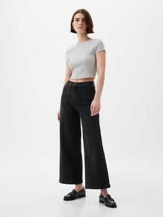 Jeans Look, Cropped Wide Leg Jeans, Ankle Length Jeans, Black Denim Jeans, Gap Pants, Gap Jeans, Pocket Jeans, Ankle Jeans, High Rise Jeans