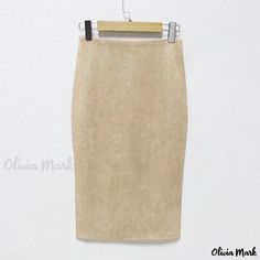 Olivia Mark - High-waisted Split Suede Skirt - Solid Color Deer Suede Velvet Midi Skirt Bohemia Pattern, Suede Midi Skirt, Suede Pencil Skirt, Faux Suede Fabric, High Waisted Pencil Skirt, Split Skirt, Half Skirt, Womens Pencil Skirts, Velvet Skirt