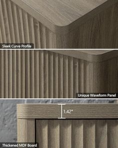 the details of a wood paneled cabinet with different angles and widths for each panel