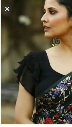 Ruffle Sleeves Blouses For Saree, Ruffle Blouses For Sarees, Ruffles Sleeves Blouse, Blouse Designs Latest For Black Saree, Ruffles Blouse Design, Fancy Blouse Designs Fashion Wear, Blouse Fancy Design, Sifon Blouse Design, Blouse With Ruffle Sleeves