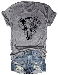 PRICES MAY VARY. Women's Summer Elephant Printed T-Shirt Funny Cute Animal Graphic Tees Tops Material: soft material; Lightweight, soft and breathable. Style:Round Neck Tops, short sleeve T-Shirt, graphic tshirt, casual tops, funny cute tees. Suitable for matching pants, leggings, skirts, shorts, jeans, and so on. As different computers display colors differently, the color of the actual item may vary slightly from the above images, thanks for your understanding. Cute Tees, Animal Graphic Tee, Tops Short Sleeve, Cute Shirt Designs, Animal Graphic, Giraffe Print, Matching Pants, Elephant Print, Animal Tshirt