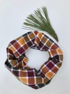 Brown Cotton Scarves For Fall, Flannel Scarves, Buffalo Plaid Flannel, Christmas Scarf, Red Plaid Flannel, Reversible Scarf, Flower Scarf, Loop Scarf, Green Olive