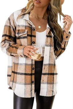 You can match this shirts with variety of tank tops, cami, bodysuit , jeans, denim shorts, jeggings, sneakers or boots to complete casual look. Womens Flannel Shirt, Flannel Women, Plaid Jacket, Fall Jackets, Tartan Plaid, Fall Outfits Women, Fall Winter Outfits, Womens Fall, Casual Jacket