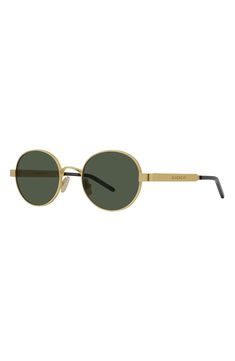 Polished round frames add glamorous charm to these Italian-made sunglasses fitted with scratch-resistant CR-39 lenses. 49mm lens width; 21mm bridge width; 140mm temple length 100% UV protection CR-39 lenses Adjustable nonslip nose pads Metal Made in Italy Gold Round Sunglasses With Polarized Lenses, Luxury Sunglasses With Tinted Lenses And Round Frame, Luxury Sunglasses With Tinted Round Frame, Luxury Round Frame Sunglasses With Tinted Lenses, Gold Round Sunglasses With Tinted Lenses, Luxury Sunglasses With Polarized Round Frame, Luxury Polarized Round Frame Sunglasses, Luxury Round Sunglasses With Mirrored Lenses, Luxury Round Tinted Sunglasses