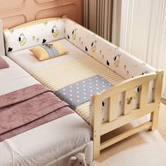 a child's bed is made up with winnie the pooh sheets