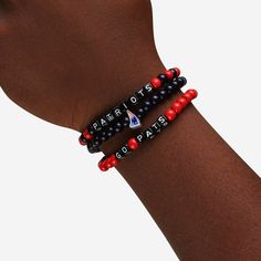 A whole new way to rep the team in style is here. Step up your fan fashion sense with this New England Patriots 3 Pack Beaded Friendship Bracelet. These matching friendship bracelets have an all-over team-colored design and team logo displays, which makes them the perfect way to show your support for the New England Patriots on gamedays and every day in between. Every bead bracelet design is the perfect addition to your outfit, whether you’re heading to the game, watching at home, or just hangin Matching Friendship Bracelets, Cool Friendship Bracelets, Friendship Bracelets With Beads, Fan Fashion, Beads Bracelet Design, Bracelet Design, Our Friendship, Friendship Bracelet Patterns, New England Patriots