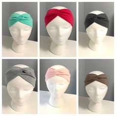 We love our NEW twisted collection ! Mocha twist Cranberry twist Mint twist  A headwrap-style headband made from performance stretch knit, which gives maximum hold and maintains shape.  These bands keep your 'do intact during yoga, studying, shopping, or working!  Our twisted headbands are approximately 4 inches wide, double layered, and made of the softest stretch knit material. Total comfort !  We make our bands to fit tweens to adult, but if you need something smaller, please message our shop - we love to make personal items !  We offer buttons FREE to any headband we sell (for masks)  - use the drop down at checkout.  We offer bulk rates when you buy 10 or more. Message us for details. We try to add new patterns of our caps and headbands weekly, so stop back often to see our newly adde Women Headbands, Diy Hair Scrunchies, Twisted Turban Headband, Twisted Headband, Head Wrap Styles, Style Headband, Stretch Headband, Pink Headbands, Twist Headband