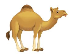 a cartoon camel standing with its head turned to the side