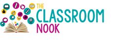 the classroom nook logo with an open book