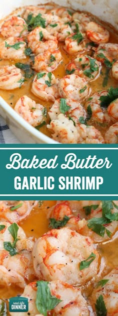 baked butter garlic shrimp in a white bowl