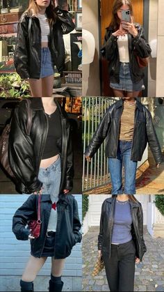 Cozy Leather Jacket Outfit, Cute Winter Outfits Leather Jacket, Cute Outfits Leather Jacket, Winter Fits Leather Jacket, Fake Leather Jacket Outfits, What To Wear With Black Leather Jacket, T Shirt And Jacket Outfit, Thrift Leather Jacket, Fall Outfit With Leather Jacket