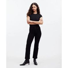 New With Tag. Msrp $138.00 The Cut: An Evolution Of Our Fan-Fave Cali Demi Fit, These Mid-Rise Cropped Jeans Have A Kicked-Out Flare Leg And The Holds-You-In Sorcery Of Our Magic Pockets In Front. The Fabric: Specially Dyed To Keep Its Deep Black Color Longer Than Ever, This Premium Isko Stretch Denim Hugs The Body And Bounces Back Like A Pro (Aka No 3pm Bagginess). Our Deepest, Cleanest Black Wash. Please Note: This Style Runs Small, So We Recommend Ordering One Size Larger Than Your Normal Siz Black Slim Fit Jeans For Work, Black Mid-rise Cropped Jeans Casual, Spring Mid-rise Black Cropped Jeans, Casual Black Cropped Rigid Denim Jeans, Black Mid-rise Cropped Jeans, Mid-rise Dark Wash Recycled Denim Cropped Jeans, Cropped Outfits, Straight Crop Jeans, Madewell Jeans