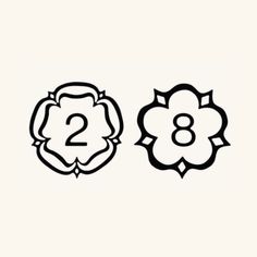 two flowers with the number 2 on them, and one is in the shape of a flower