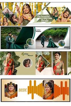 an advertisement for a bridal fashion show with two women in green and gold outfits