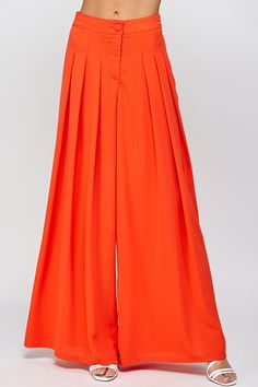 pleated wide leg pants Brand: Milk & Honey Style: 57918P Fabric: 97% polyester 3% spandex Details: Luxury Wide Leg Yellow Bottoms, Cheap Stretch Color Block Bottoms, Pleated Wide Leg Pants, Honey Color, Vegas Style, Confident Style, Milk Honey, Milk And Honey, Orange Black