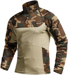 PRICES MAY VARY. CQR Men's 1/4 Zip Combat Shirt Series inspired by traditional duty uniform for modern-day tactical use. [Materials] Specially processed fabric provides excellent durability in extremely harsh environments, and it resists water, dust, and other substances. [Knit Mesh Fabric] Mesh panel has greatly stretchable and helps breathability through 2-way ventilation. [Half Neck Design] Duratex lined collar is designed for abrasion prevention. [Tactical Layout] 2 large side cargo pockets, Military Style Khaki Top For Outdoor Activities, Khaki Techwear Tops For Outdoor, Camouflage Long Sleeve Tops For Outdoor Activities, Long Sleeve Camouflage Tops For Outdoor Activities, Tactical Long Sleeve Tops For Outdoor, Elbow Pad, Mens 1/4 Zip, Men's Uniforms, Combat Shirt