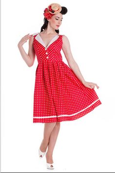 Hell Bunny Karen Red Polka Dot Swing Dress Pinup Sleeveless Summer Dress, Red Fitted Vintage Summer Dress, Red A-line Vintage Summer Dress, Sleeveless Pinup Summer Dress, Summer Sleeveless Pinup Dress, Fitted Red Vintage Summer Dress, Fitted Red Vintage Dress For Summer, Red Retro Knee-length Mini Dress, Red Retro Dress For Spring