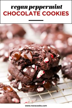 chocolate peppermint cookies stacked on top of each other