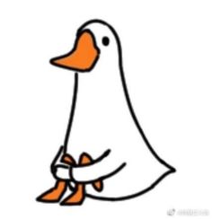 a drawing of a duck with an orange beak and legs sitting down on the ground