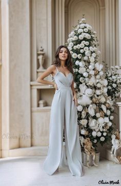 Olivia Mark - Womens High-Waisted Full Body Jumpsuit with Straight-Leg Cut and Wide-Leg Design Full Body Jumpsuit, Embellished Jumpsuit, Bodycon Jumpsuit, Halter Jumpsuit, Long Trousers, Linen Maxi Dress, Pants Design, Straight Leg Trousers, Slim Fit Pants