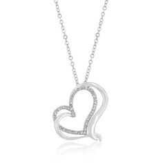 This pendant heart necklace features two intertwined hearts. It would make for the perfect gift for someone you love. Our genuine rhodium finish is achieved using an electroplating process that coats the item with heavy layers of rhodium a close cousin to platinum which gives our jewelry a platinum luster. Base Metal: Lead Free Alloy (brass) Setting Type: Prongs Stone Size: 1.5 (mm) Stone Cut: Round Carat Weight: 1.2 (ct) Intertwined Hearts, Diamond Weave, Gold Bond, Pave Pendant, Cz Necklace, Metal Heart, Cz Pendant, Charm Rings, Heart Jewelry