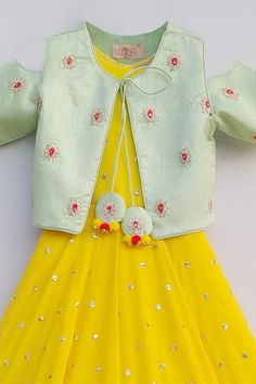 Yellow anarkali with embroidered motifs. Paired with short embroidered jacket.
Component: 2
Embroidered
Neckine: Round
Sleeve Length: Short
Fabric: Georgette, Dupion Silk
Color: Yellow
Front tassel tie-up
Cutout sleeves - Aza Fashions Cutout Sleeves, Yellow Anarkali, Jacket For Girls, Dress With Jacket, Embroidered Motifs, Dupion Silk, Embroidered Jacket, Girls Jacket, Embroidered Dress