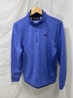 Under Armour Mens Sz Medium Cold Gear Pullover Jacket Heathered Blue Loose Fit. Great condition. No holes or stains. Casual Long Sleeve Under Armour Outerwear, Pullover Jacket, Under Armour, Loose Fitting, Athletic Jacket, Blue