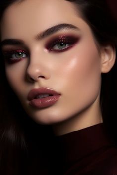 Gothic Chic Makeup, Dracula Women Makeup, Makeup For Fair Skin Hazel Eyes, Dramatic Stage Makeup, Cool Smokey Eye, Witchy Aesthetic Makeup, Gothic Queen Makeup, Eye Makeup For Photoshoot, Burgundy Goth Makeup