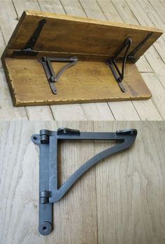 an old wooden box with metal handles on the bottom and inside, sitting on top of a hard wood floor