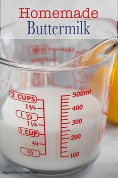 homemade buttermilk in a measuring cup