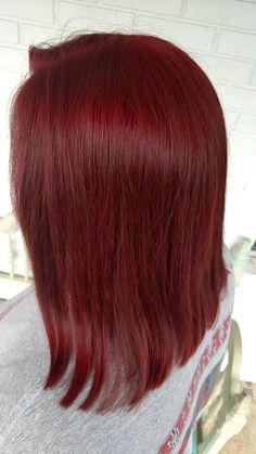 Cherry Red Hair With Layers, Cherry Red Hair Straight, Hair Dye Cherry Red, Rubra Red Hair Colour, Black Roots Red Hair, Red Hair On Dark Skin, Red Burgandy Hair Aesthetic, Auburn Hair With Highlights, Mahogany Hair