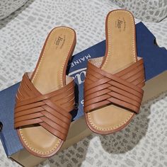 Bass Leather Summer Sandals In Color Luggage Brown, Slip On, New In Box, Size 6 1/2 Leather Summer Sandals, Summer Leather Sandals, Summer Sandals, G H, Sandals Summer, Women's Shoes Sandals, Bass, Shoes Sandals, Slip On