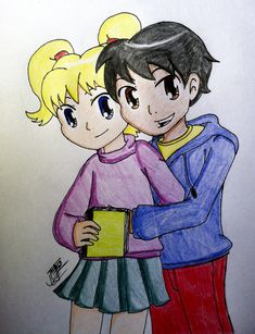 a drawing of two people hugging each other