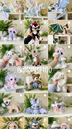 many different pictures of stuffed animals in various sizes and colors, with the caption bunny eto