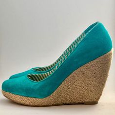 Turquoise Suede Espadrille Style Wedge. Real Leather Upper And Insole. Gift From Europe Size 38 I’m A True 7.5 Fits Me Comfortably. Never Worn. No Box. Turquoise Round Toe Heels For Spring, Turquoise Round Toe Heels For Summer, Espadrilles Style, Espadrille Shoes, Real Leather, Espadrilles, Leather Upper, Blue Green, Wedges