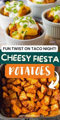 Cheesy Fiesta Potatoes Best Taco Night Recipes, Easy Taco Night Recipes, Taco Night Party Ideas, Taco Night Appetizers Parties, Taco Movie Night, Taco Tuesday Meal Ideas, Halloween Taco Night, Mexican Food Dishes For Party, Fun Taco Night Ideas