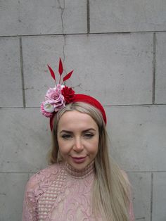 Beautiful padded floral headband This is perfect for adding style to your hair. Featuring flowers and padded headband. The headband base measures 4.5cm wide at it's widest point. Available in other colours in our shop. Made in the UK - custom orders are welcome Adjustable Headband Fascinator For Ceremonies, Red Structured Crown Headpiece For Wedding, Spring Ceremony Headpiece Headband, Spring Ceremony Headpieces With Headband Shape, Adjustable Ceremony Headband, Adjustable Headband For Ceremony, Red Headband Fascinator For Wedding, Fitted Headband Fascinator For Garden Party, Pink Flower Headband For Wedding