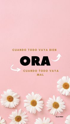 white daisies on a pink background with the words ora in spanish above it