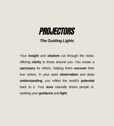 an advertisement for projectors the guiding lights, which is written in black and white