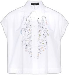 White Top With Embellished Collar For Work, White Blouse With Embellished Collar For Work, White Collared Tops With Embellished Collar, White Collared Top With Embellished Collar, White Embellished Top For Work, Embroidered White Shirt For Work, Embroidered White Shirt For Workwear, White Embroidered Shirt For Workwear, White Top With Embellished Collar For Spring