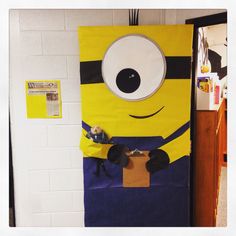 a door decorated to look like a minion