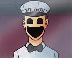 a man wearing a hat and bow tie with the word milkman written on it