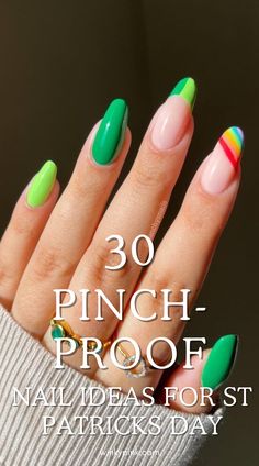 This post has over 30 Pinch-Proof St. Patrick’s Day Nail Ideas to get the creative juices flowing and get into the St. Patrick’s Day spirit. March Nails. March Nail inspo. St. Patricks Day nails.