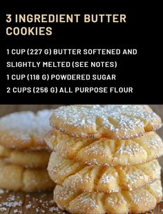 three ingredient butter cookies stacked on top of each other