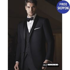 Tuxedo Black Two Button Notch Lapel Super 120s Wool by Ike Behar Fitted Notch Lapel Tuxedo For Wedding, Black Tailored Tuxedo For Wedding, Black Tailored Wedding Tuxedo, Classic Slim Fit Tuxedo For Wedding, Black Notch Lapel Tuxedo For Wedding, Wedding Tuxedo Suit With Notch Lapel, Wedding Tuxedo With Notch Lapel, Classic Black Wedding Tuxedo, Fitted Tuxedo For Black-tie Events