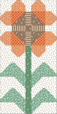 a cross stitch pattern with an orange flower