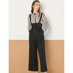 Show your casual laid-back vibes in this cute straight-fit overall jumpsuit. This woven overall jumpsuit features a low square neckline, shoulder straps, a partial button-front placket, a removable self-tie at the waist, a wide leg, and a relaxed silhouette. Soft fabric makes this overall jumpsuit comfortable to wear. It makes you beautiful with fashion and classic design and makes you stand out in the crowd. This loose-fit overall jumpsuit suit is for most ladies, you can pair it with a T-shirt Overalls Black, Long Overalls, Summer Jumpsuit, Belted Jumpsuit, Overall Jumpsuit, Belt Jumpsuit, Black Overalls, Leg Belt, Jumpsuit Summer